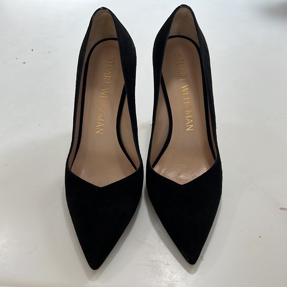Stuart Weitzman Black Suede Heel Pumps Stilettos Point Anny Sz 9 - Picture 3 of 10